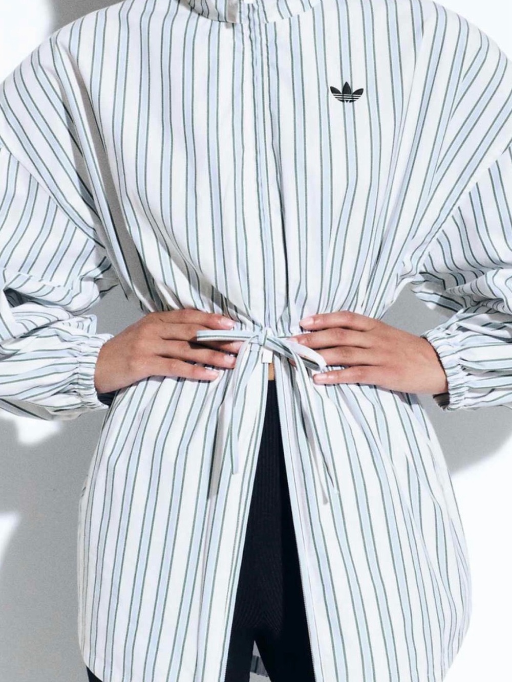 adidas x ASOS Women’s White Blue Striped Oversized Balloon Sleeve Blouse NWT